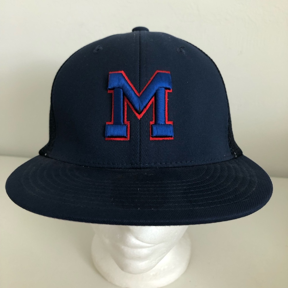 Ole Miss Navy Mesh-Back Hat with Red-Outlined Blue 'M'